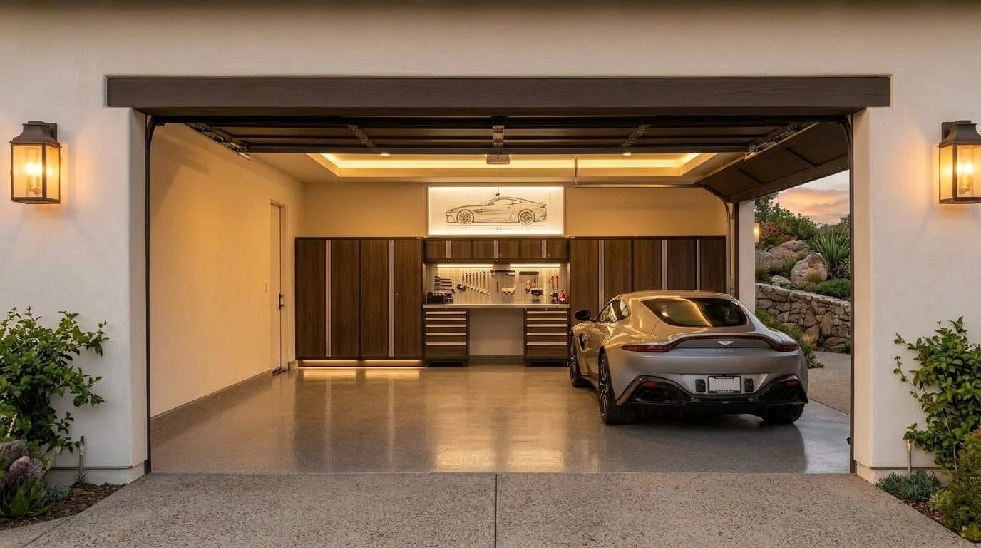 Amin Local Garage Door Interior View of Custom Garage Door Overhead and Workshop